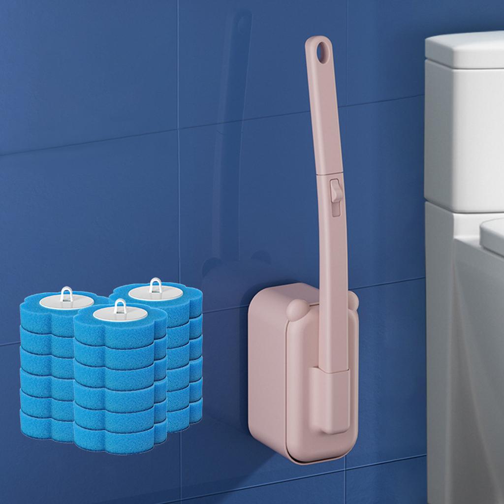 Wall Mounted Toilet Brush with 36 Refill Heads and Holder Bathroom Toilet Bowl Cleaner Wand for Wash Basins Mirrors Glass