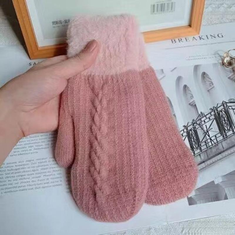 

Зимние женские теплые и симпатичные велосипедные перчатки из пряжи для студентов с полными пальцами и толстыми бархатными хлопковыми перчатками One size розовый