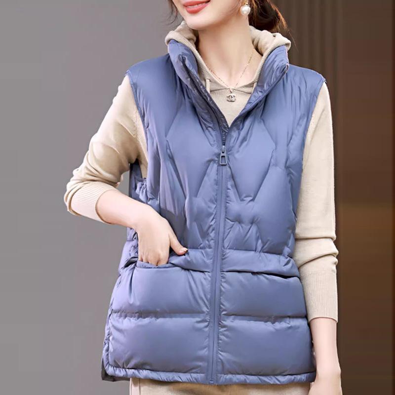 Down vest women's outer wear 2024 winter new fashion stand-up collar pressure glue to keep warm and thin mother trend back