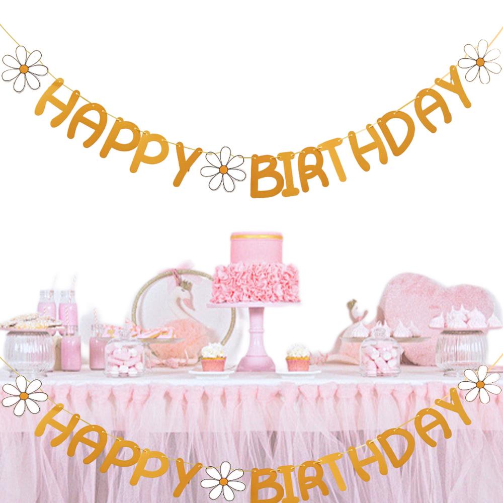 Flower Banner Daisy Happy Birthday Banner Colorful Birthday Party Decor Garland Banner Happy Birthday Banner for Party
