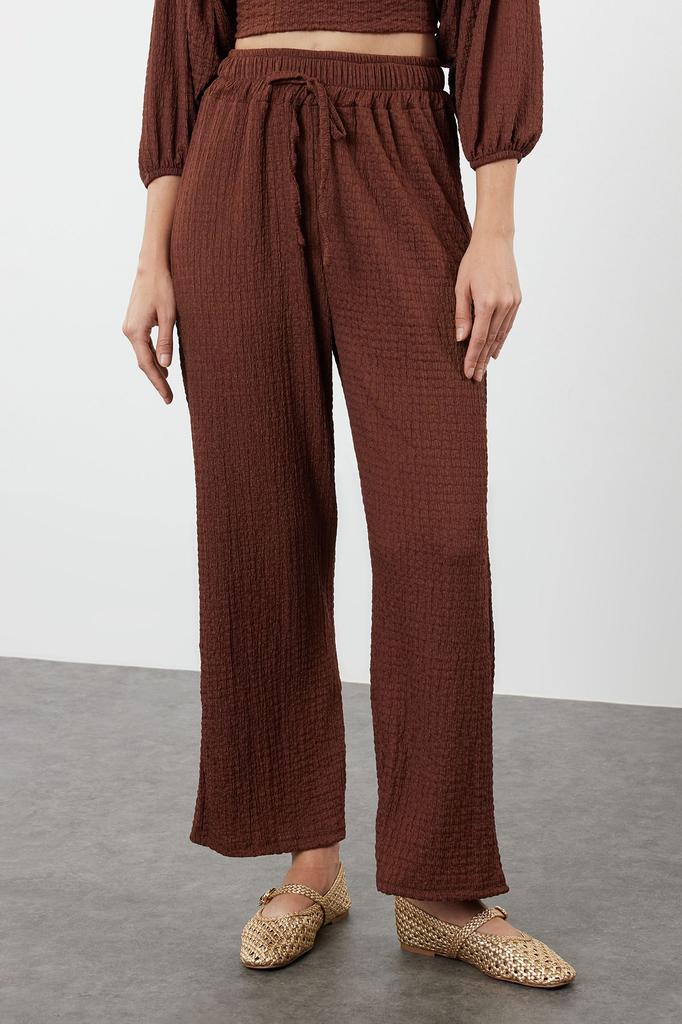 Women's Style Bottom-Top Set Clothes Dark Brown Textured Fabric Relaxed Comfortable Cut Flexible Knitted Bottom-Top Set