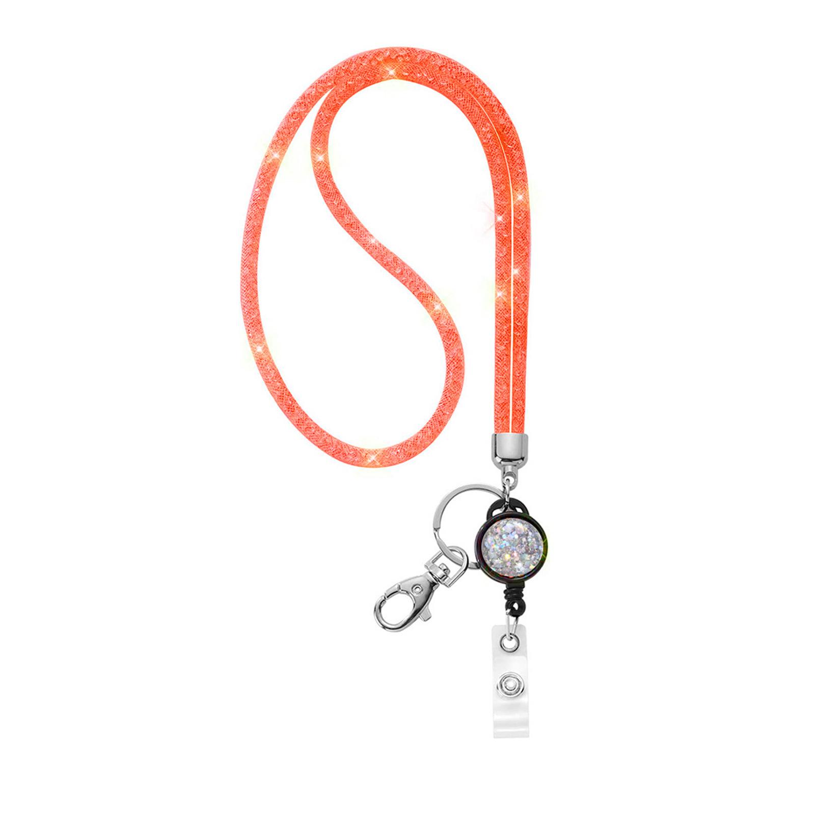 

Блестящий шнурок-ожерелье для ключей и держателя для бейджа, выдвижной, со стразами, шнурок-ожерелье, шнурок для телефона для женщин оранжевый