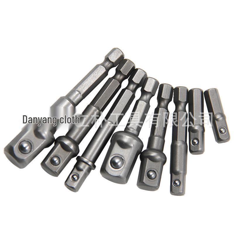 8-Piece Natural Color Electric Screwdriver Adapter Set: Includes 1/2" Square Head, 3/8", and 1/4" Hexagonal Rods.