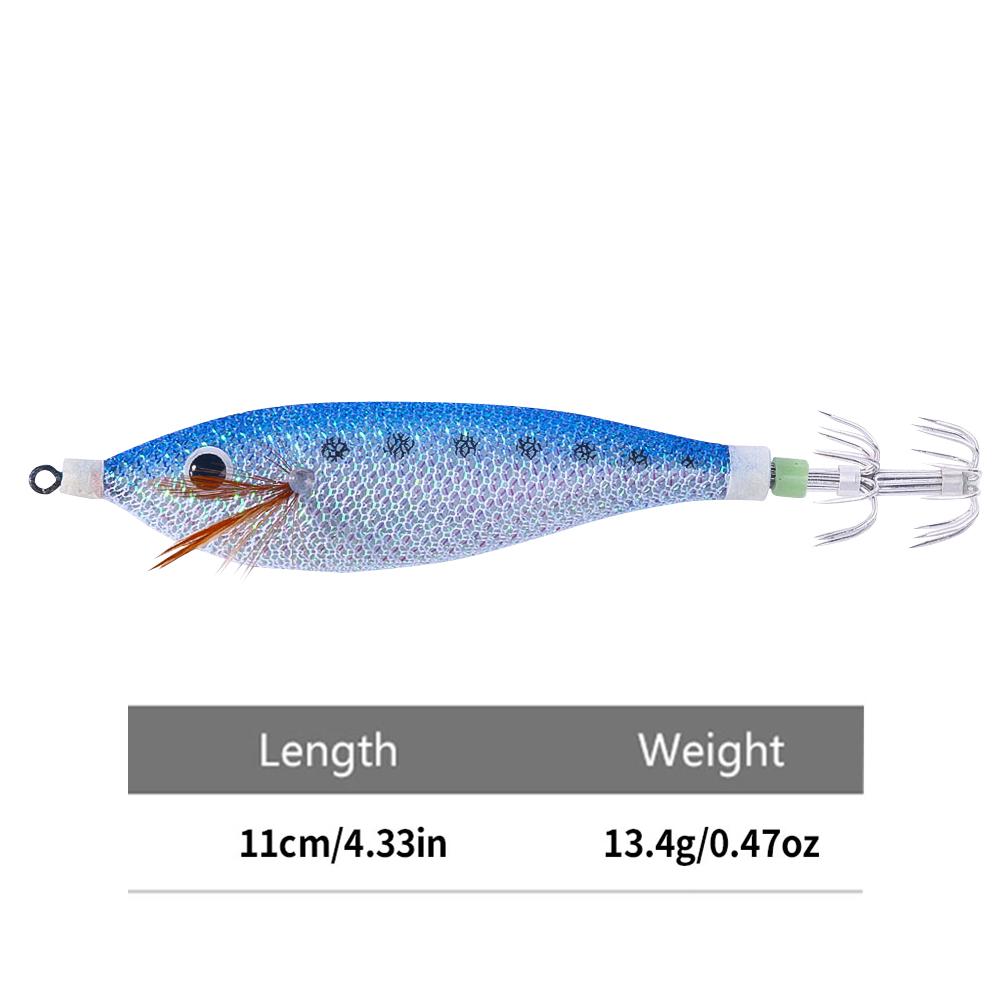 Glowing Squid Hooks 11CM/13.4G Horizontal Squid Trolling Lure Artificial Squid Jig Jigging Fishing Lure Octopus Bait for Fishing