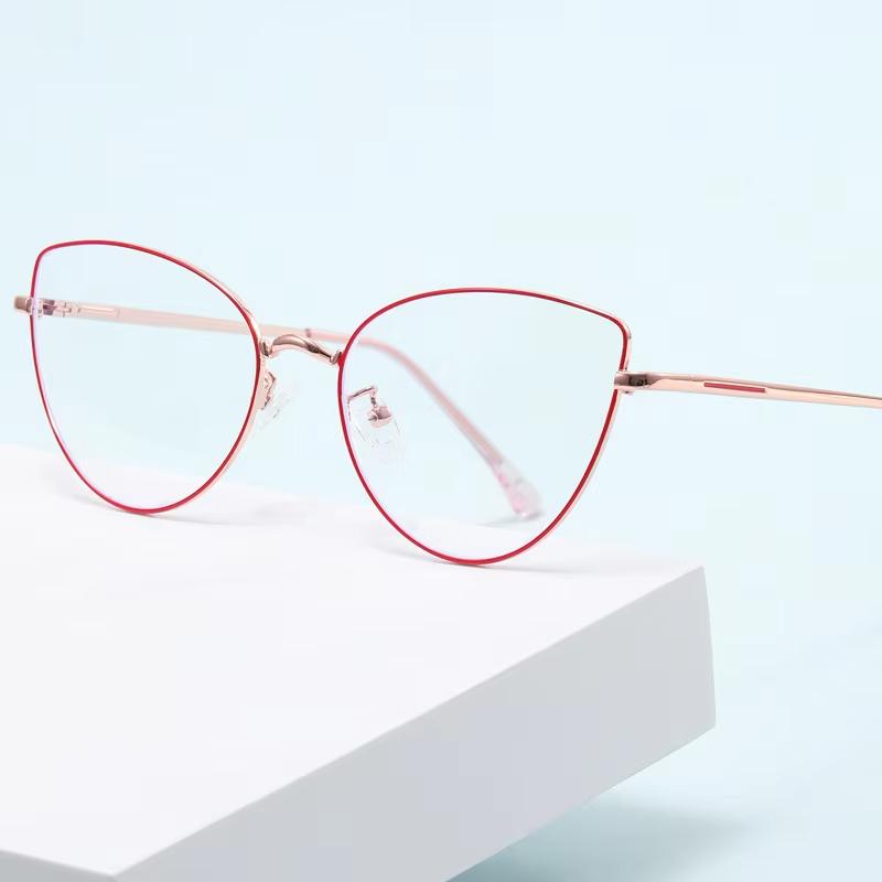 Fashion Cat Eye Anti-blue Light Glasses Women's Plain Thin Frame Glasses Metal Spring Legs Computer Eyewear use