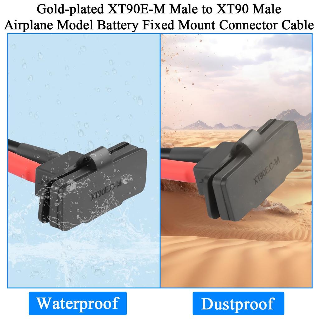 XT90E-M Male to XT90 Male Cable 30cm 10AWG Gold Plated with Bulkhead Mount, Dust Cap – RC Adapter for Lipo Batterie