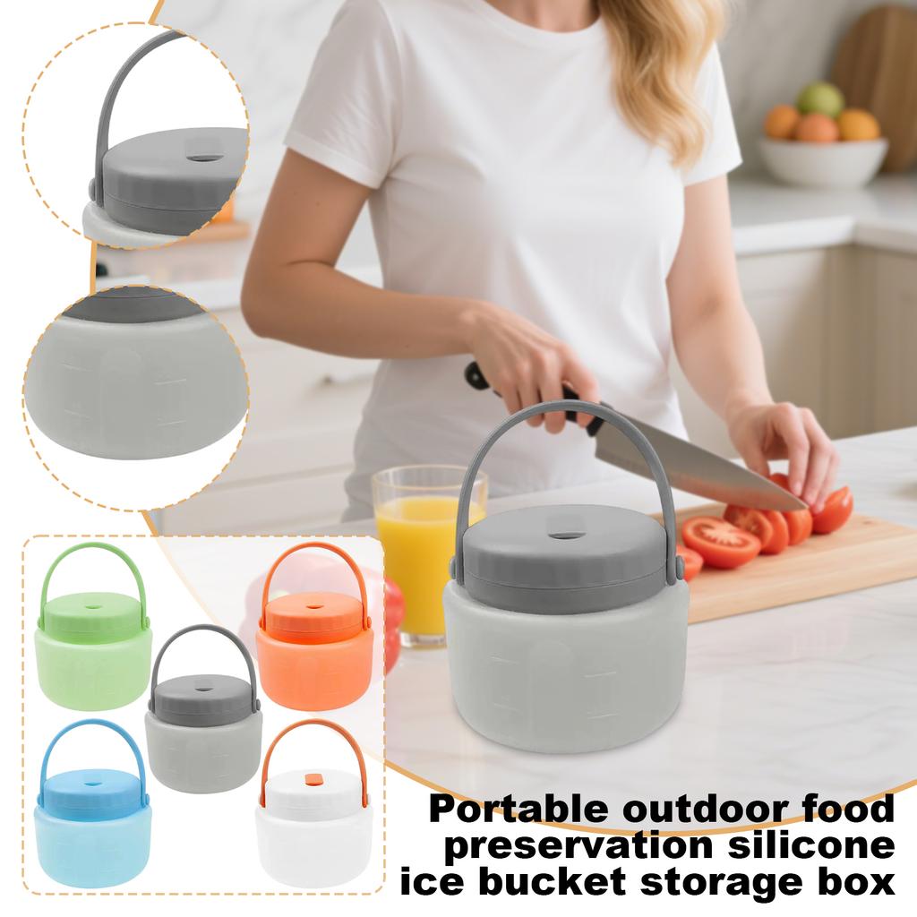 500ML Portable Outdoor Fresh-Keeping Bucket Silicone Sealed Bucket Kettle Silicone Ffresh-Keeping Bag Fresh-Keeping Bucket Ice Bucket Food Storage Box