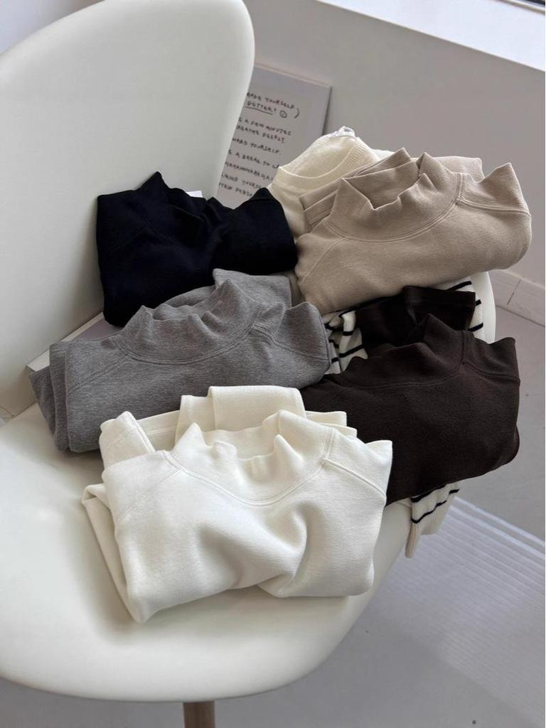 Korean-Style Double-Sided Oreo Fleece Half-Turtleneck Warm Base Layer Top for Women - Long-Sleeve Winter T-Shirt