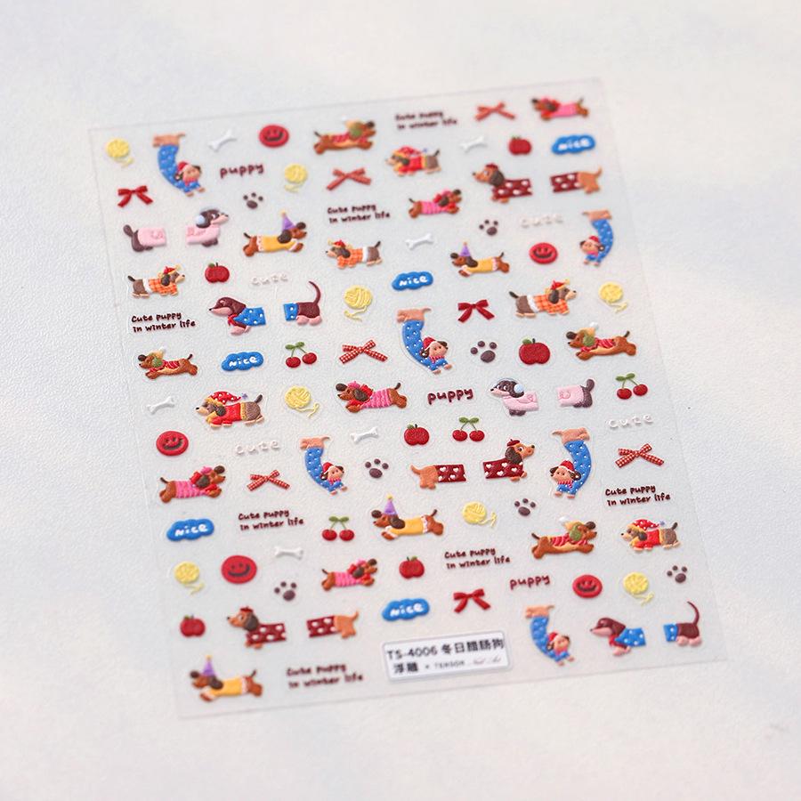 

TENSOR Зимние мультяшные наклейки для ногтей с таксой Матовые полупрозрачные рельефные TS-4005