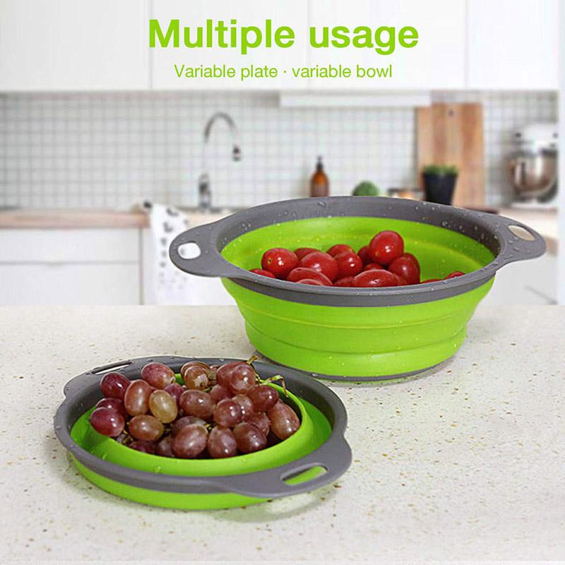 Silicone Vegetable and Fruit Cleaning and Drainage Basket  Cleaning Basket Folding Water Filter Net Kitchen Gadgets