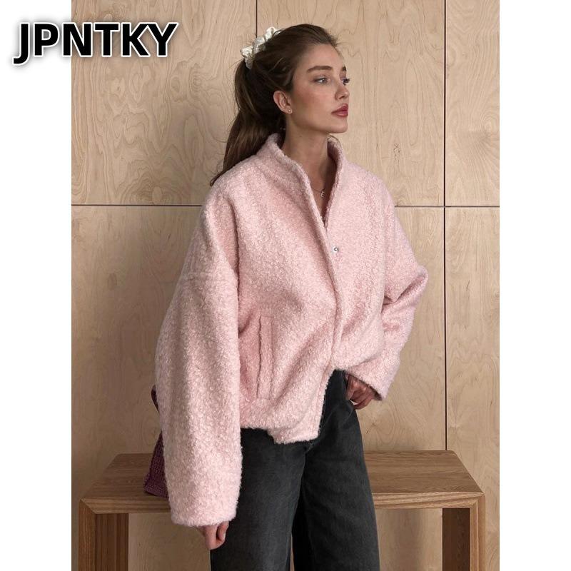 JPNTKY Dámské Vintage Ležérní Jednobarevné Potisk Podzim Zima Dlouhý Rukáv Bundy & Kabáty