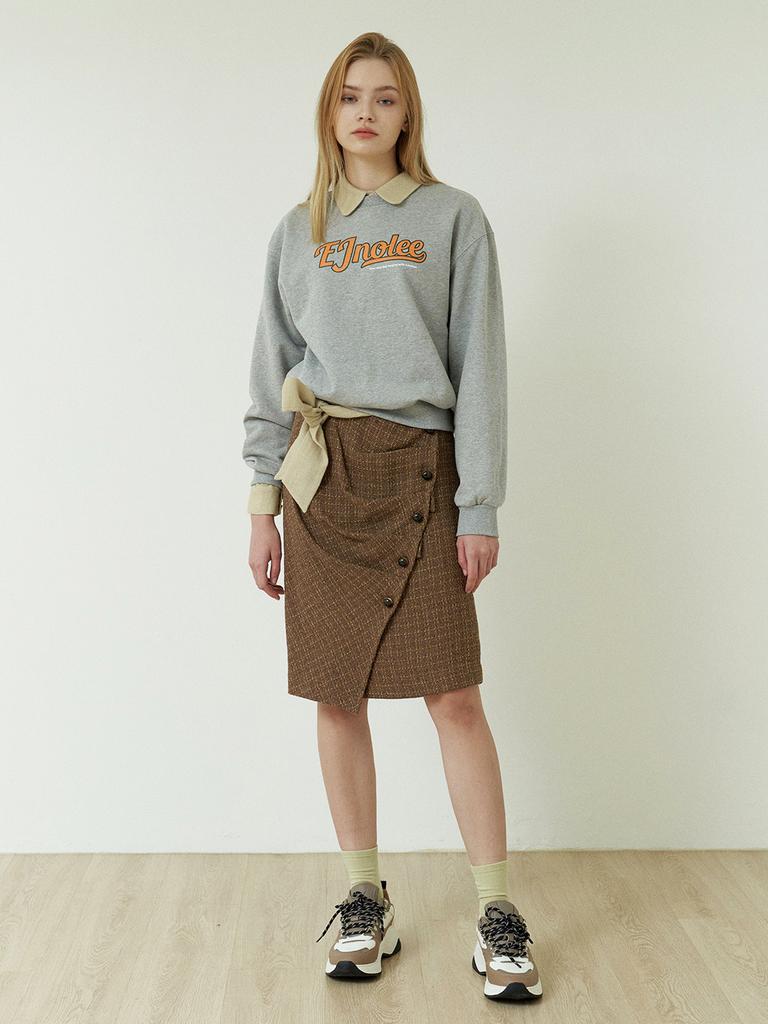 I Jeno Ri Brown Tweed Check Midi Skirt