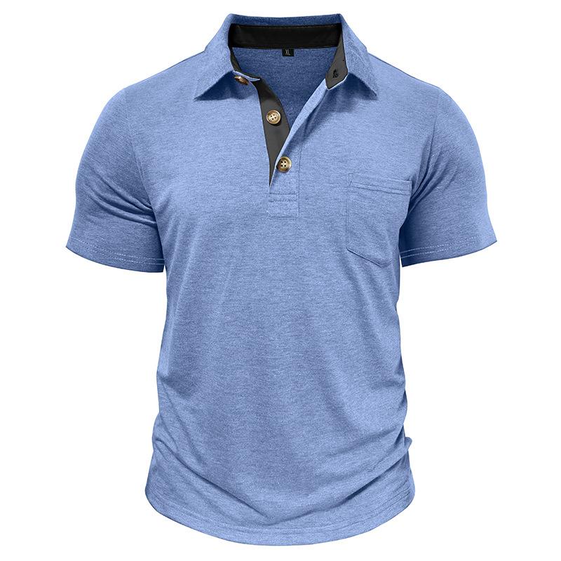 Summer Mens Short Sleeve Turn Down Collar T-Shirt Fashion Patchwork Polos Man