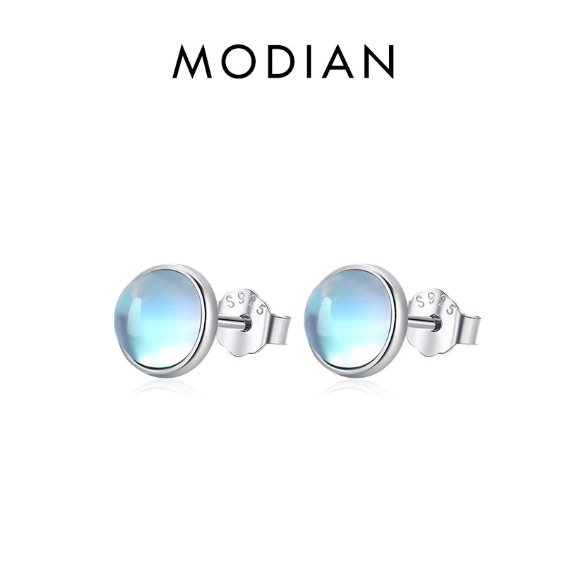 925 Sterling Silver Round Exquisite Moonstone 4 5 6 MM Stud Earrings Platinum Plated Charm Ear Studs For Women Jewelry