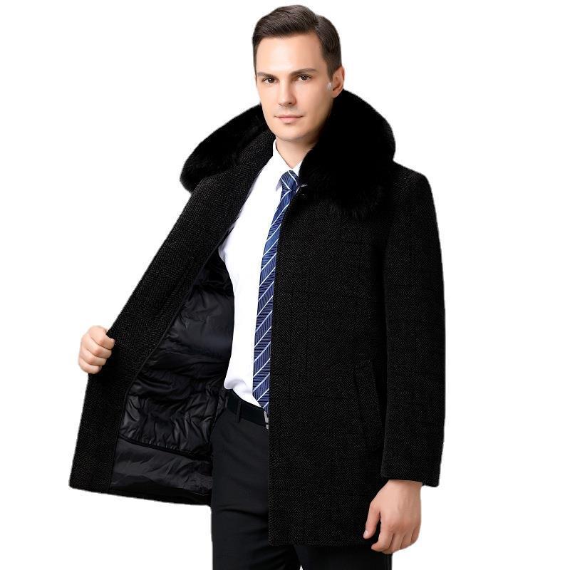 Men's cashmere coat winter new style middle-aged and elderly warm removable liner business casual coat dad wear