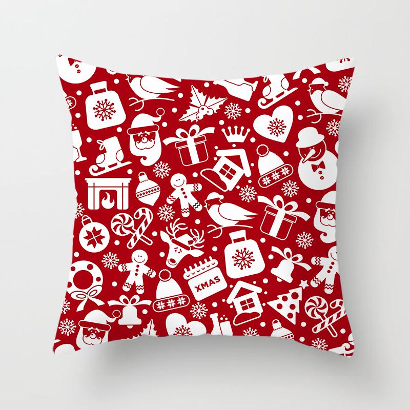 Merry Christmas Printed Red Pillowcase  Style Cushion Cover Home Sofa Decor Throw