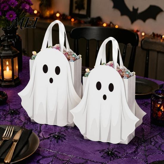 Holiday Snack Bags for School Halloween Ghost Cardboard Gift Bag, Cute Candy Goodie Reusable Small with Handle Birthday, Trick or Treat Party