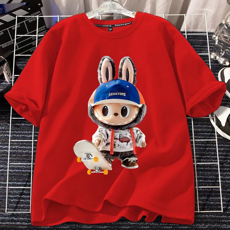 2025 New LABUBU T-shirt Fashion Versatile Skateboarding Youth LABUBU Pattern Printed Girl Round Neck Short Sleeve