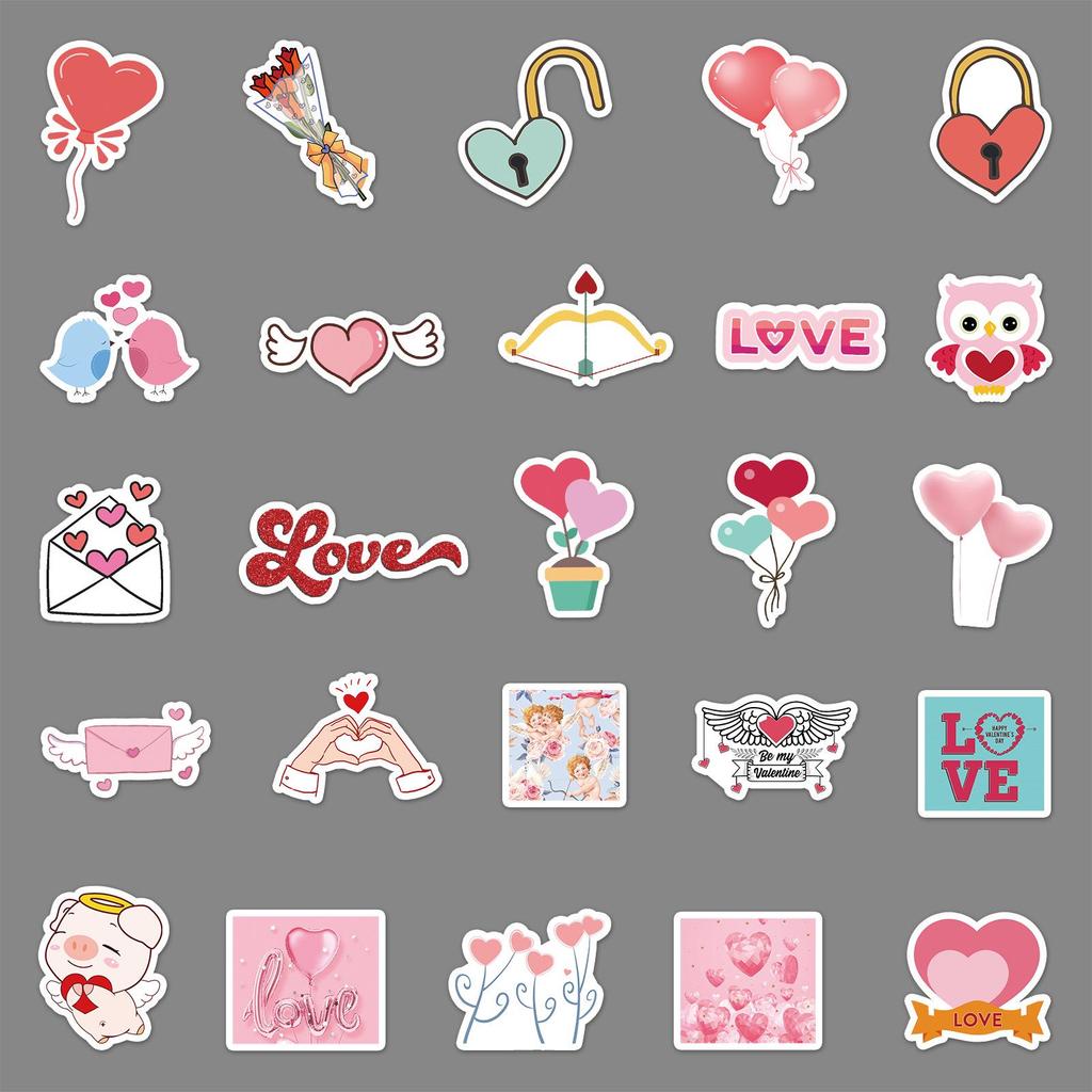 50PCS Heart-Shaped Valentine's Day Stickers for Wedding, Laptop, Luggage, Phone Decor.