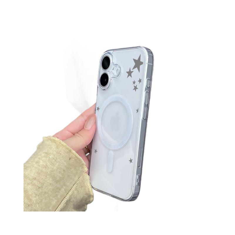 Simple Star Magnetic Anti-drop Phone Case with Button for Apple 17 Pro Max, 16, 15 Plus, 14, and 13.