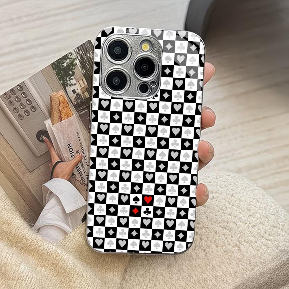 Chessboard Playing Card Phone Case High-end Phone Case Electroplated Glass TPU PhoneCase for iPhone 17 16 15 14 13 12pm Pro Plus
