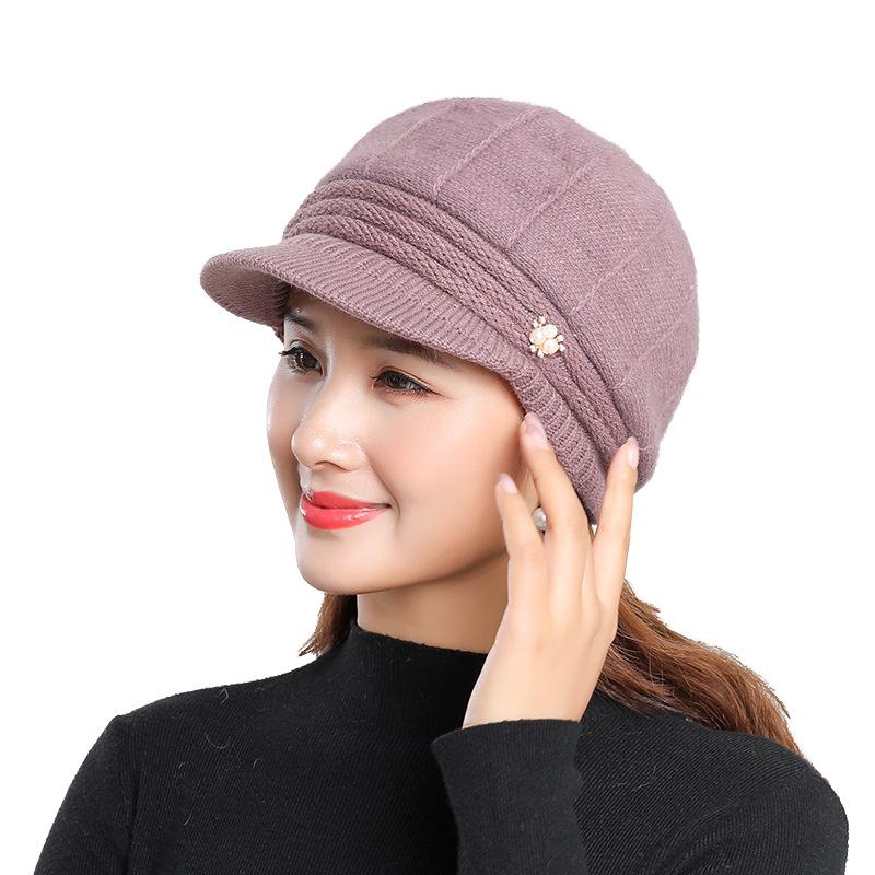 Korean Women's Knitted Solid Color Short Brimmed Duckbill Hat Outdoor Plush Tourist Knitted Beret Hat Trend