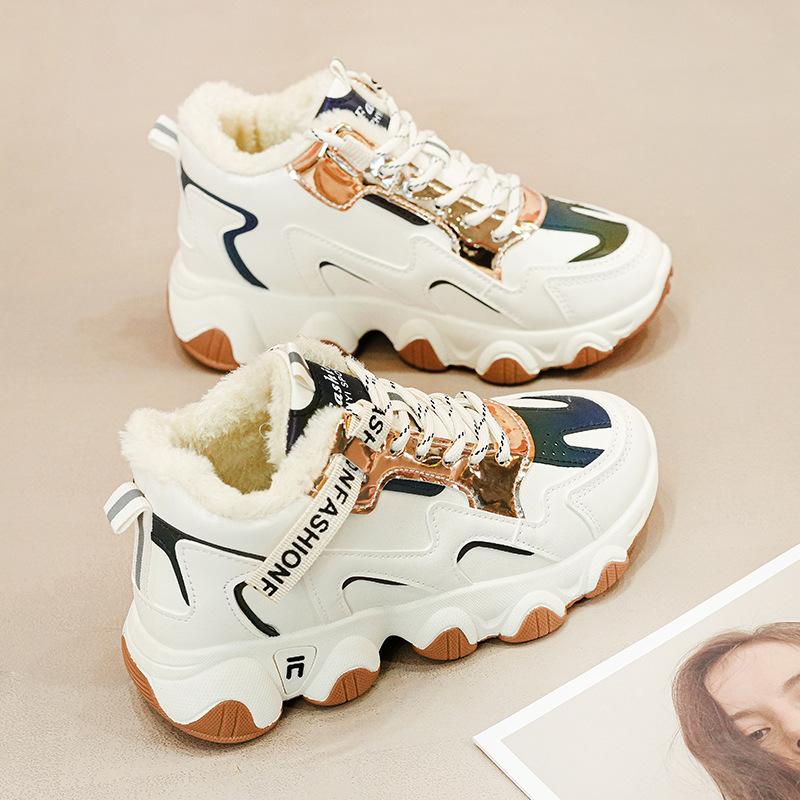 Winter new velvet dad shoes ins warm high-top sports shoes student cotton shoes