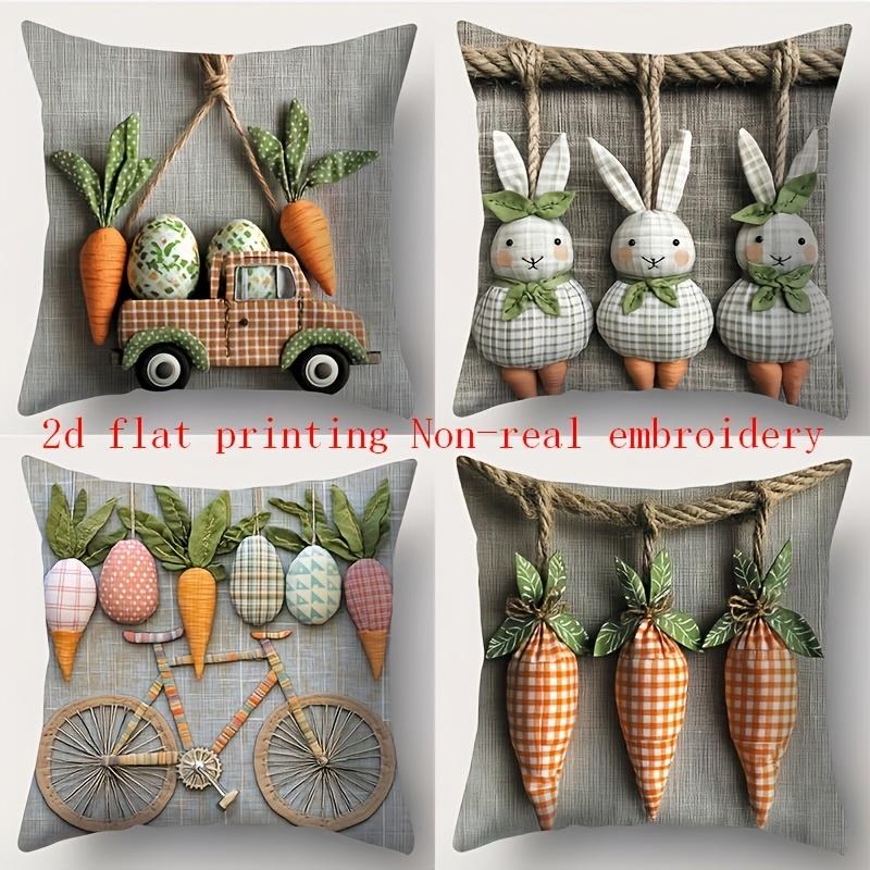 Easter-themed Pillow with Carrots Bunnies and Bike Polyester Pillowcase, Sofa Decorative Cushion Cov Headboard Pillow