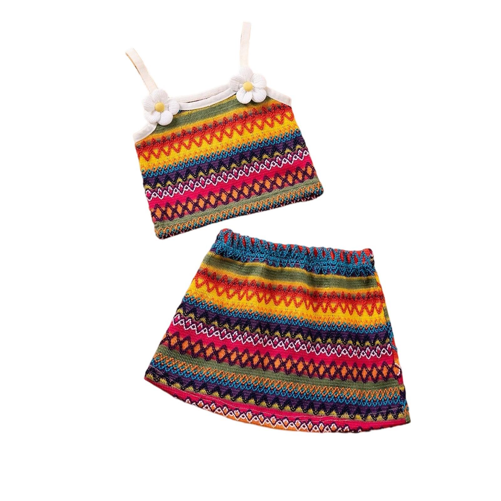 

Девочковый бохо-комплект из двух предметов - Топ без рукавов и летящая юбка 90 синий