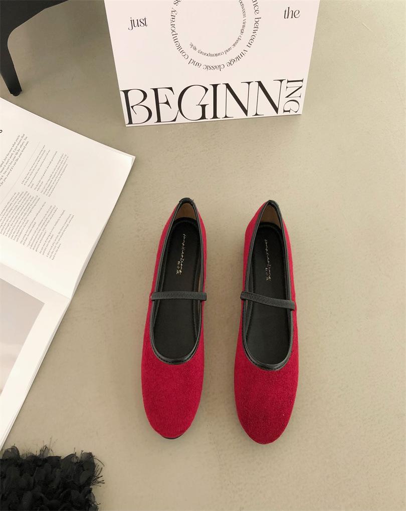 Huge Soft! Spring New Ballet Flats Comfortable Round Head Cow Flip Grandma Shoes Simple Soft Sole Beanie Shoes