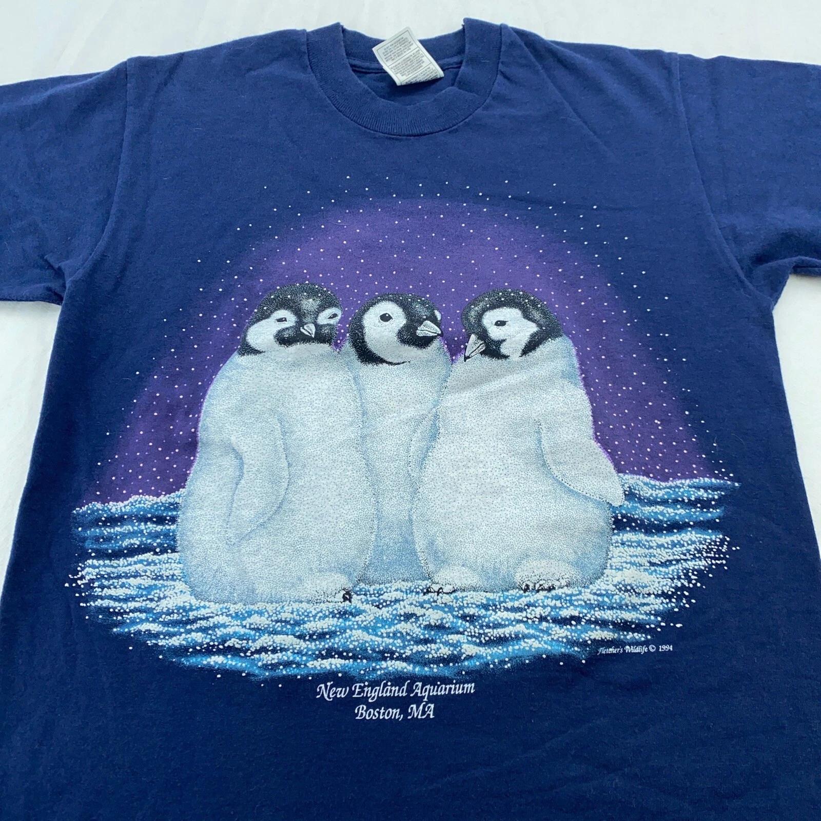 vintage 90s PENGUIN NEW ENGLAND AQUARIUM BOSTON, MA T-Shirt SMALL bird nature 3XL