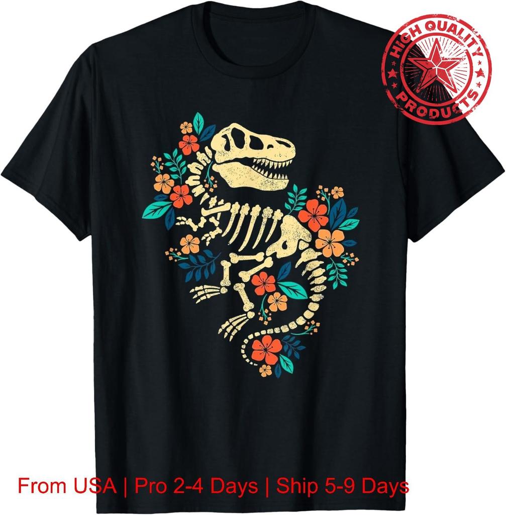 Dinosaur Skeleton T-Rex Bones Fossil Shirt Paleontologist Gift Graphic Top S-4XL