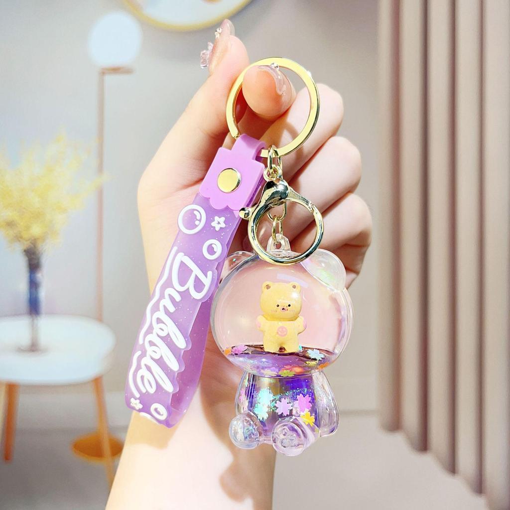 Creative Candy Bear Oil-Filled Keychain with Flowing Sand Pendant