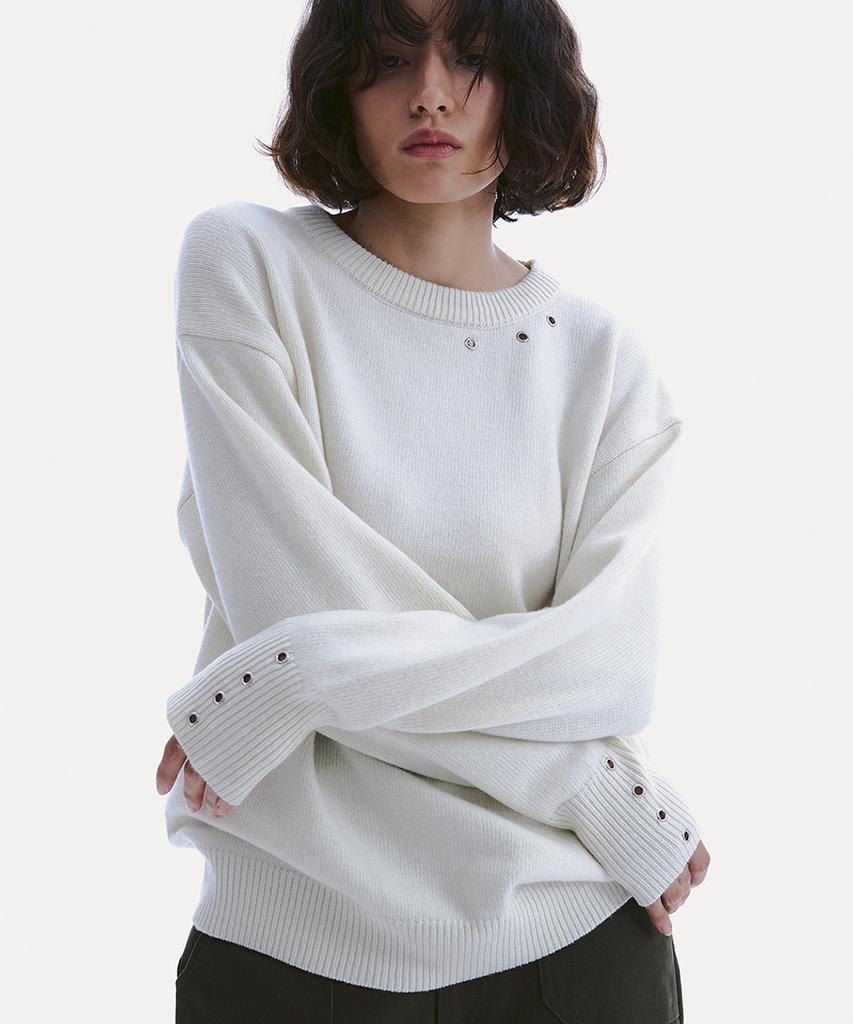 Uusoo Wool Eyelet Crewneck Sweater_ Ivory