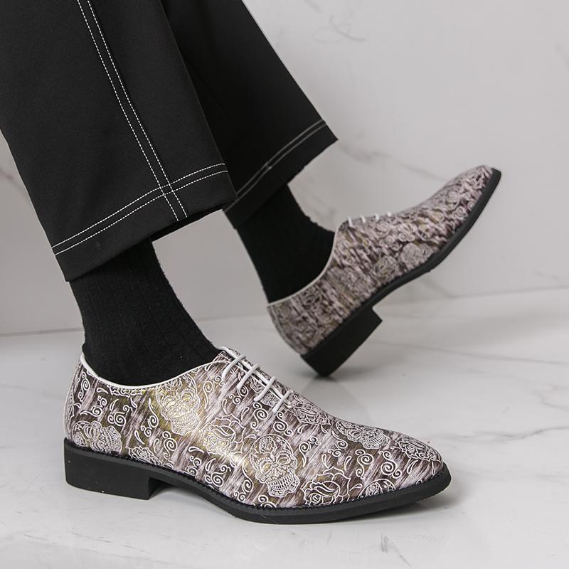 Men Derbys Oxford Skull Print Personality Nightclub Leather Shoes Men's Tuxedo Wedding Blazers Saddle Dance Shoes Plus Size
