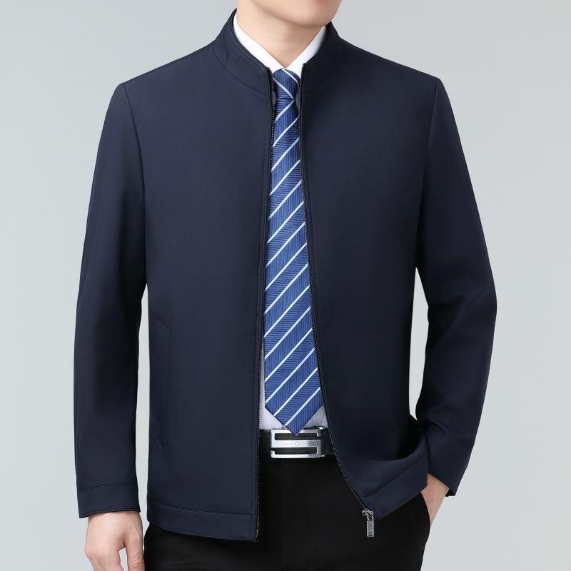 Spring and Autumn New Style Mulberry Silk Jacket Men's Middle-aged Business Stand-up Collar Top Dad's Casual Thin Executive Jacket