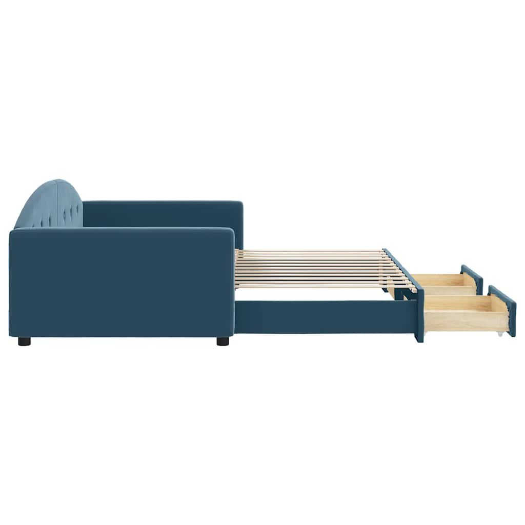 Pull Out Daybed with Drawers Blue 100x200 cm Velvet