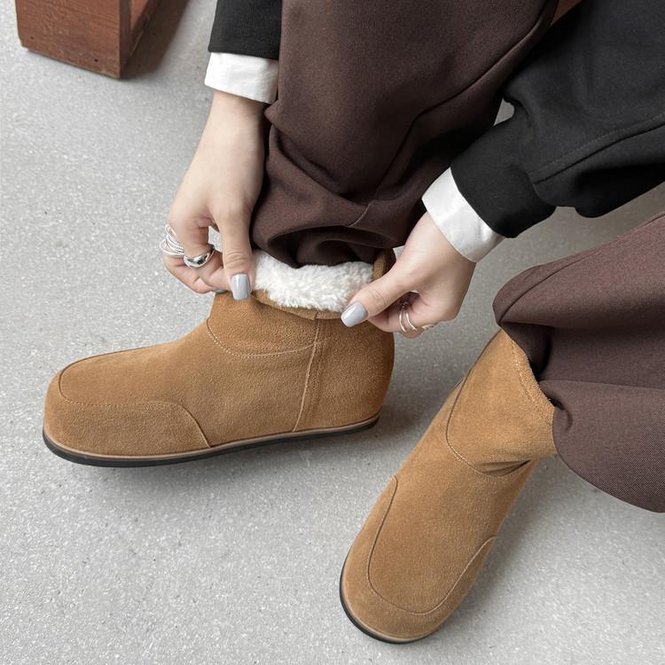 Kara Linshan Fur Integrated Snow Boots Flat Short Boots Women's Versatile Wool Boots 2025 Autumn and Winter New Wide Boots