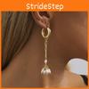 Modern Pearl Asymmetrical Earrings For Women Gold Plated Geometric Design
