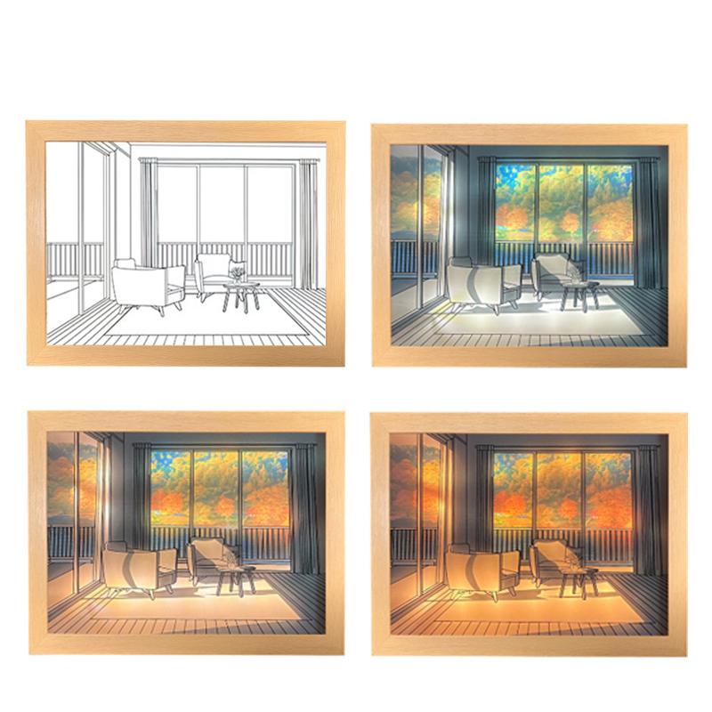 INS Deco Led Light Painting USB Plug Dimming Wall Artwork Table Lamp Gift Indoor Sunlight Window Wooden Photo Night Luminous