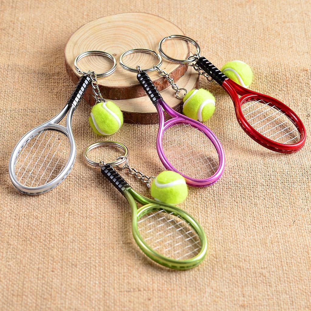 Tennis Racket Ball Lovely Alloy Pendant Key Chain Hanging Ornament Silver
