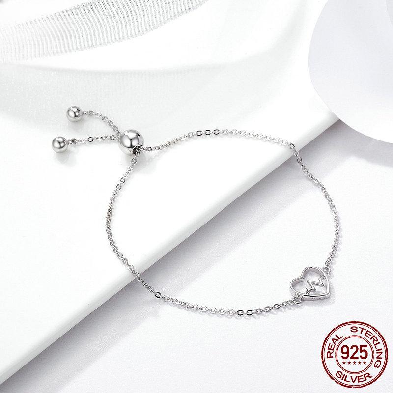 Sterling Silver S925 Basic Bracelet for Women ECG Pattern Personalized Silver Chain