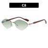 European and American rhombus frameless trimmed sunglasses metal sunglasses wood grain fashion sunscreen UV protection sunglasses women