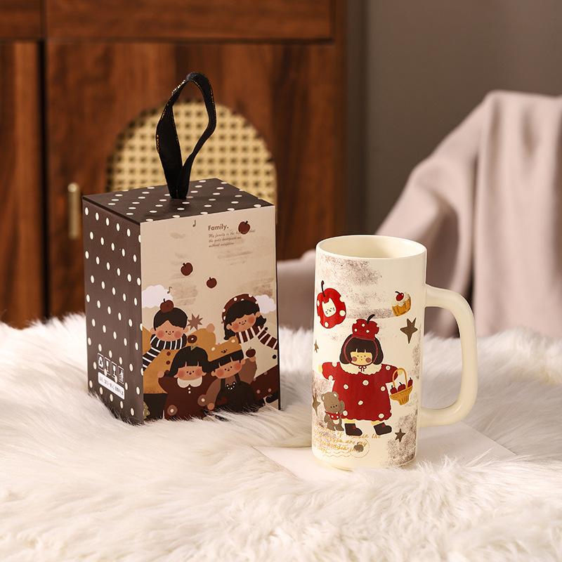 Parent Child Time Retro Ceramic Straight Cup Gift for Girls with High Appearance Large Capacity Water Cup Mug Souvenir