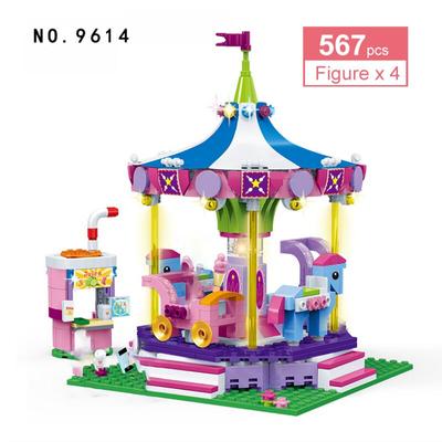 567Pcs Amusement Park Girls Fairytales Carousel Building Blocks  City Street View  Merry-Go-Round Bricks Toys For Kids Birthday