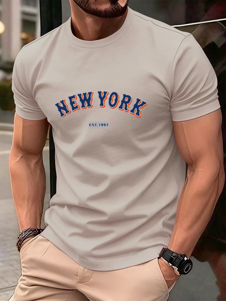 New York Letter Creative Print Cotton TShirts Men Summer Short Sleeve T Shirt Soft Oversized ONeck Tops Basic Male Clothes