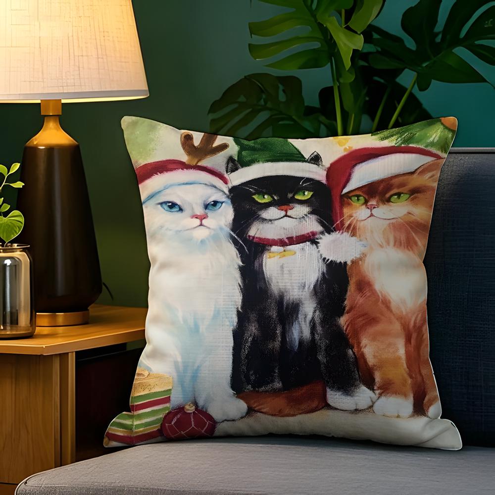 Funny Cute Christmas Cats Pillow Case Natural Linen Pillow Case DoubleSided Decor Sofa Pillowcase Home Decor