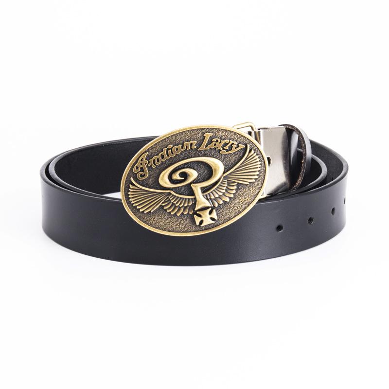 Men s Heavy Oval Zinc Alloy 3.7cm Wide Motorcycle Belt, Double-Layer Cowhide 125cm