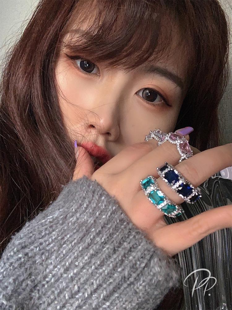 Trendy Fashionable European & American Influencer Gemstone Ring for Women: Colorful, High-End, Niche Design for Index Finger