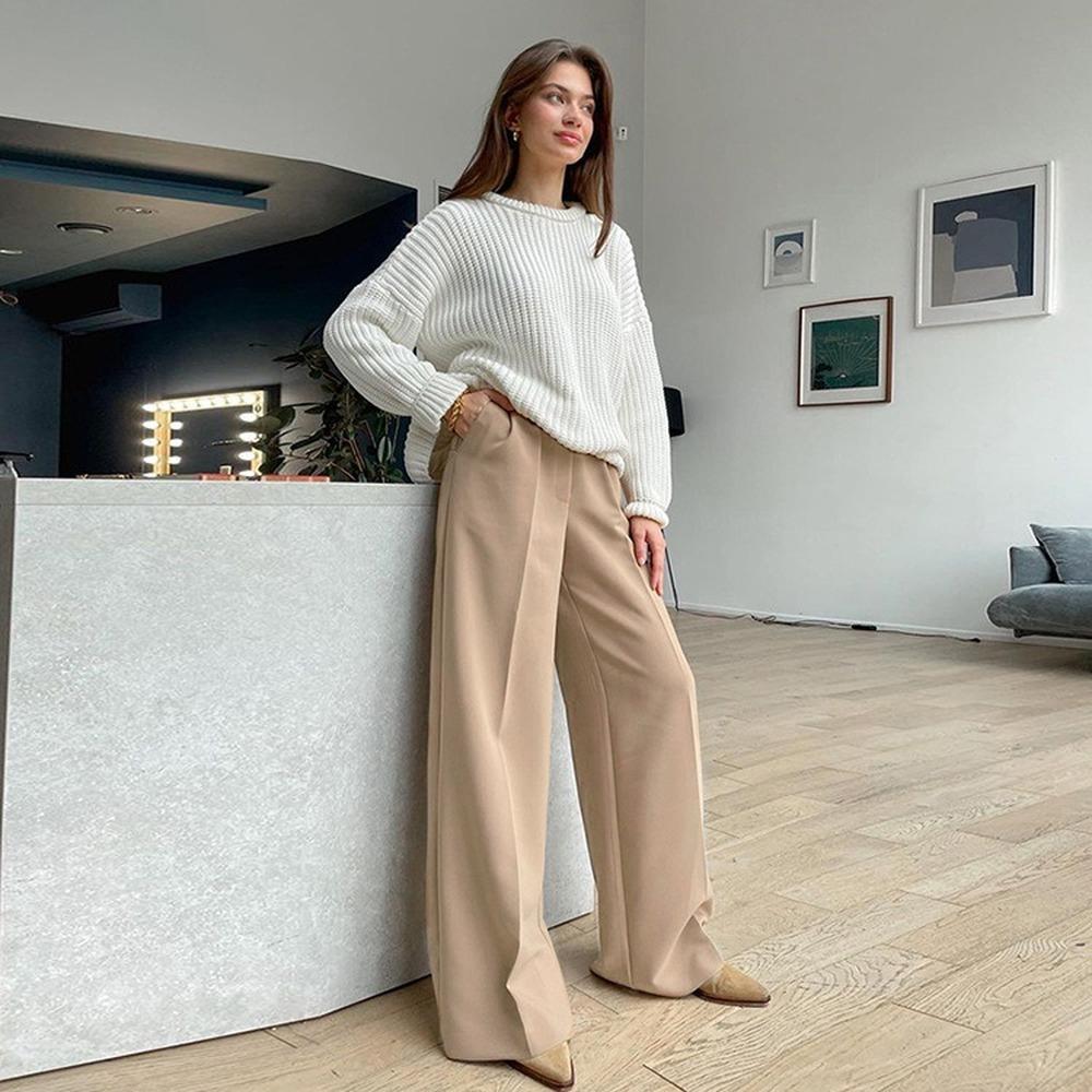 Women'S Pants Fashion Loose Full Length Ladies Trousers Casual High Waist Wide Pants